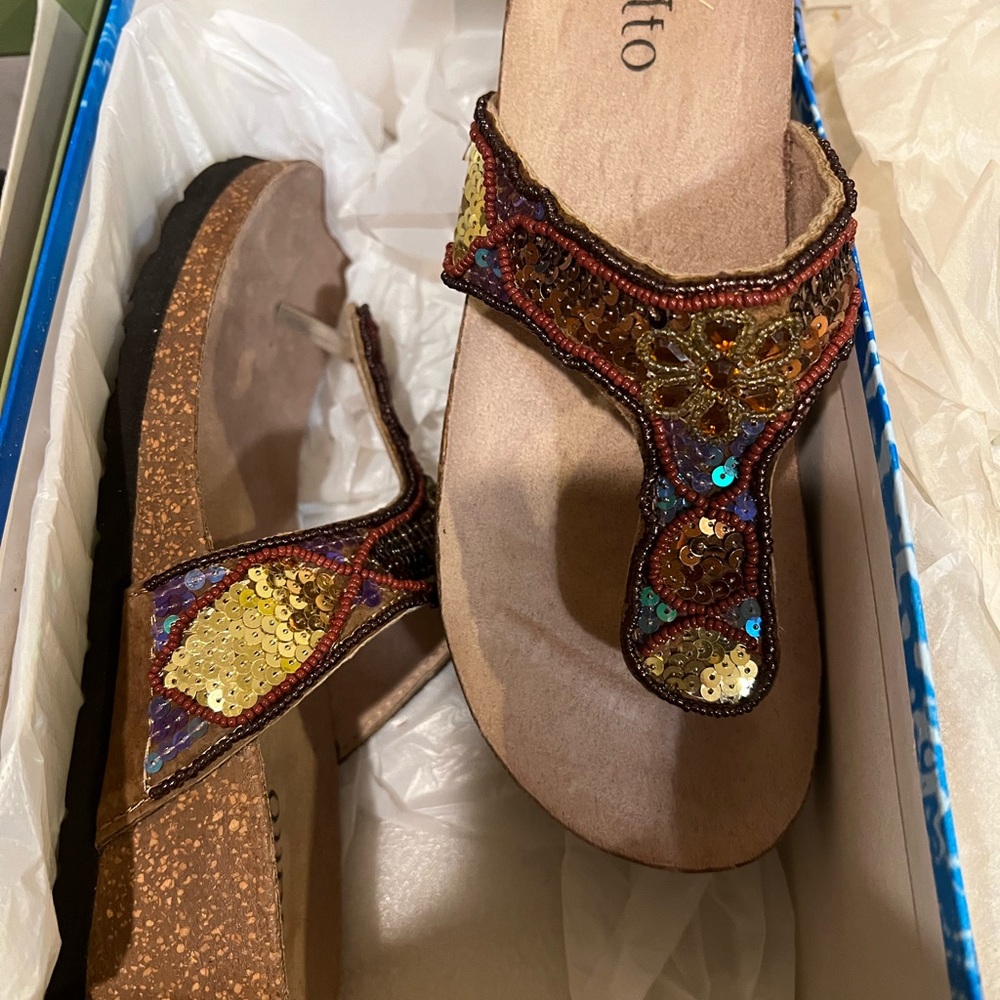 Embellished Gold and Brown Women's Sandals